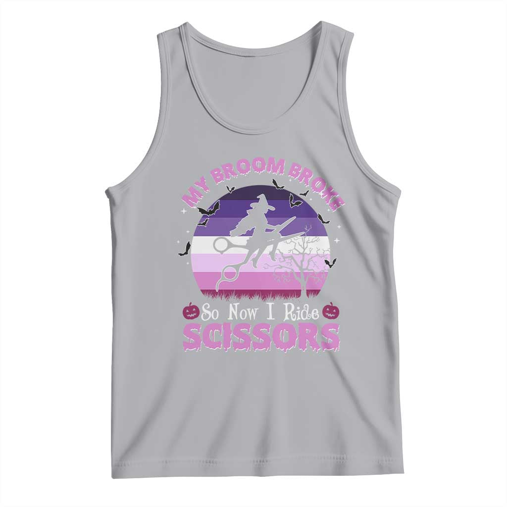 Funny Lesbian Witch Halloween Tank Top My Broom Broke So Now I Ride Scissors TS11 Athletic Heather Print Your Wear