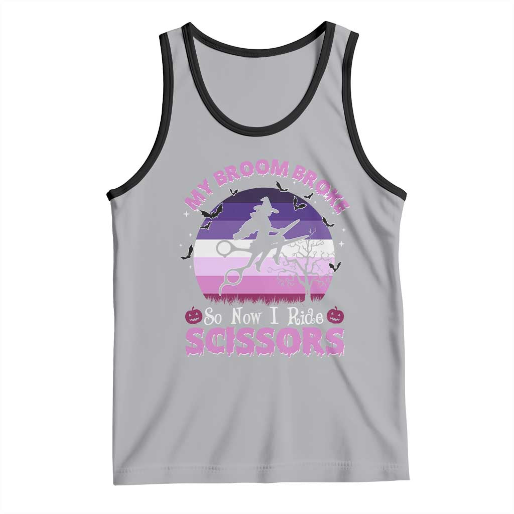 Funny Lesbian Witch Halloween Tank Top My Broom Broke So Now I Ride Scissors TS11 Athletic Heather Black Print Your Wear