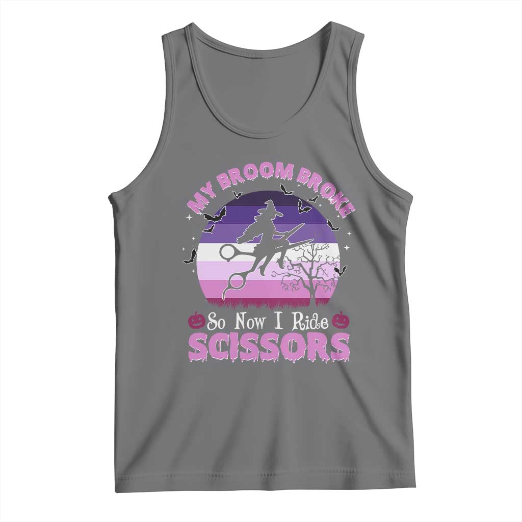 Funny Lesbian Witch Halloween Tank Top My Broom Broke So Now I Ride Scissors TS11 Black Heather Print Your Wear
