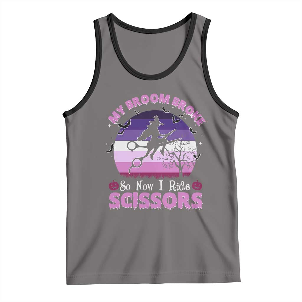 Funny Lesbian Witch Halloween Tank Top My Broom Broke So Now I Ride Scissors TS11 Deep Heather Black Print Your Wear