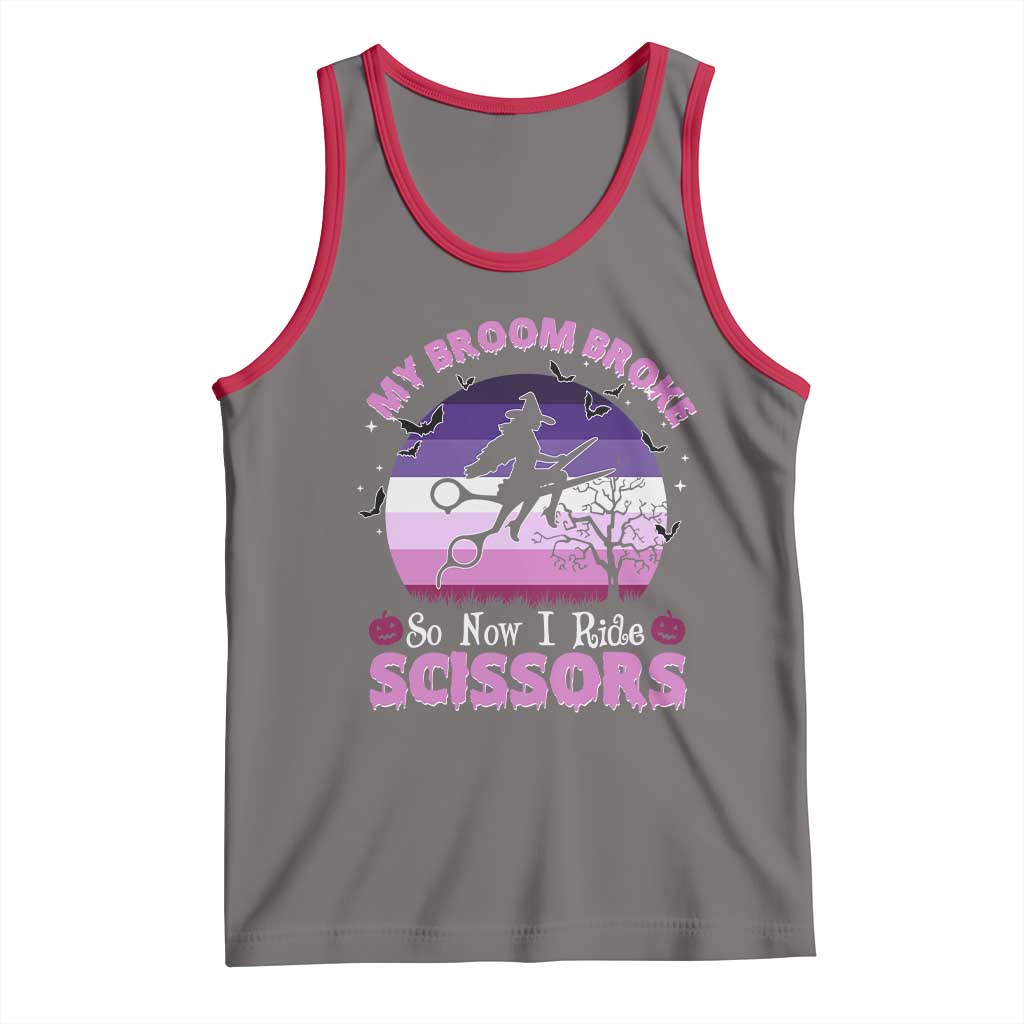 Funny Lesbian Witch Halloween Tank Top My Broom Broke So Now I Ride Scissors TS11 Deep Heather Red Print Your Wear
