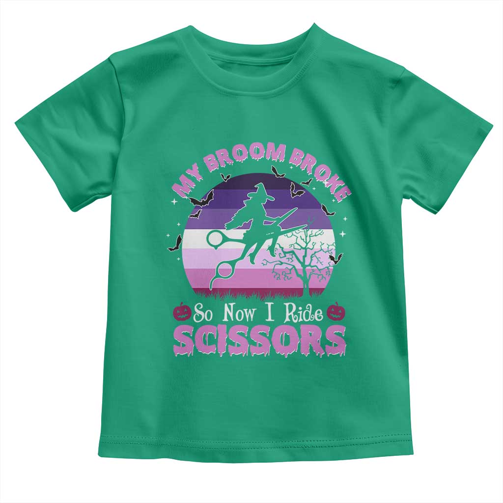 Funny Lesbian Witch Halloween Toddler T Shirt My Broom Broke So Now I Ride Scissors TS11 Irish Green Print Your Wear