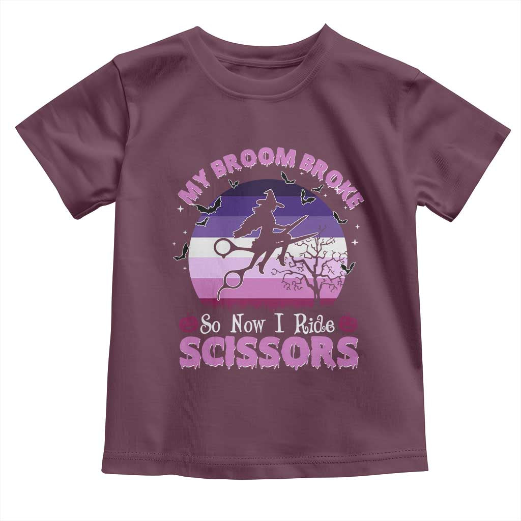 Funny Lesbian Witch Halloween Toddler T Shirt My Broom Broke So Now I Ride Scissors TS11 Maroon Print Your Wear