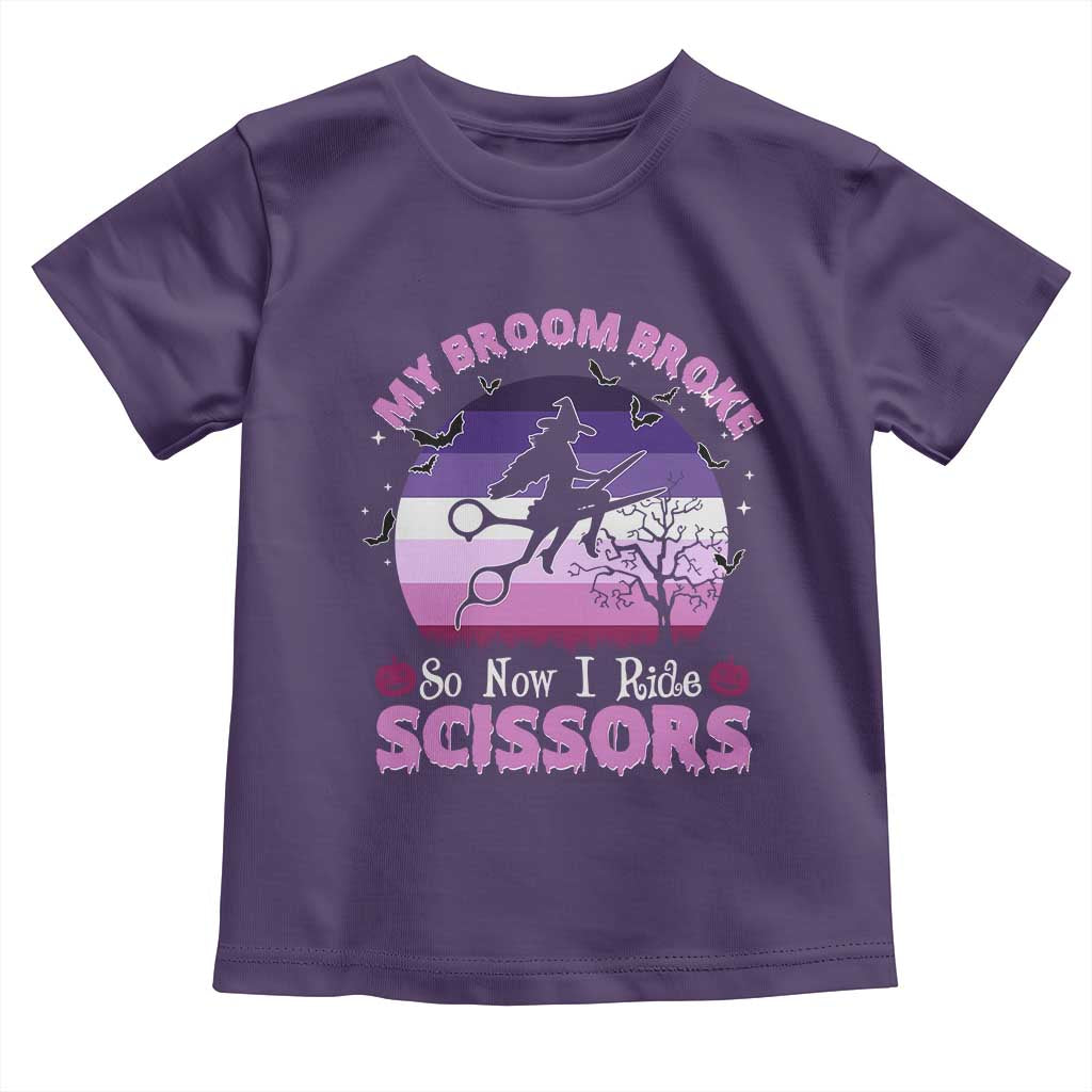 Funny Lesbian Witch Halloween Toddler T Shirt My Broom Broke So Now I Ride Scissors TS11 Purple Print Your Wear