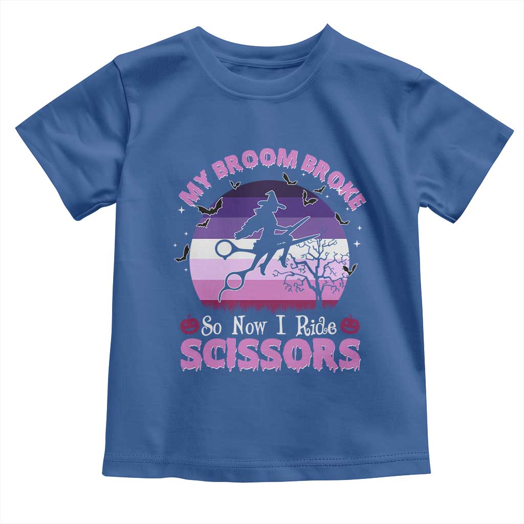 Funny Lesbian Witch Halloween Toddler T Shirt My Broom Broke So Now I Ride Scissors TS11 Royal Blue Print Your Wear