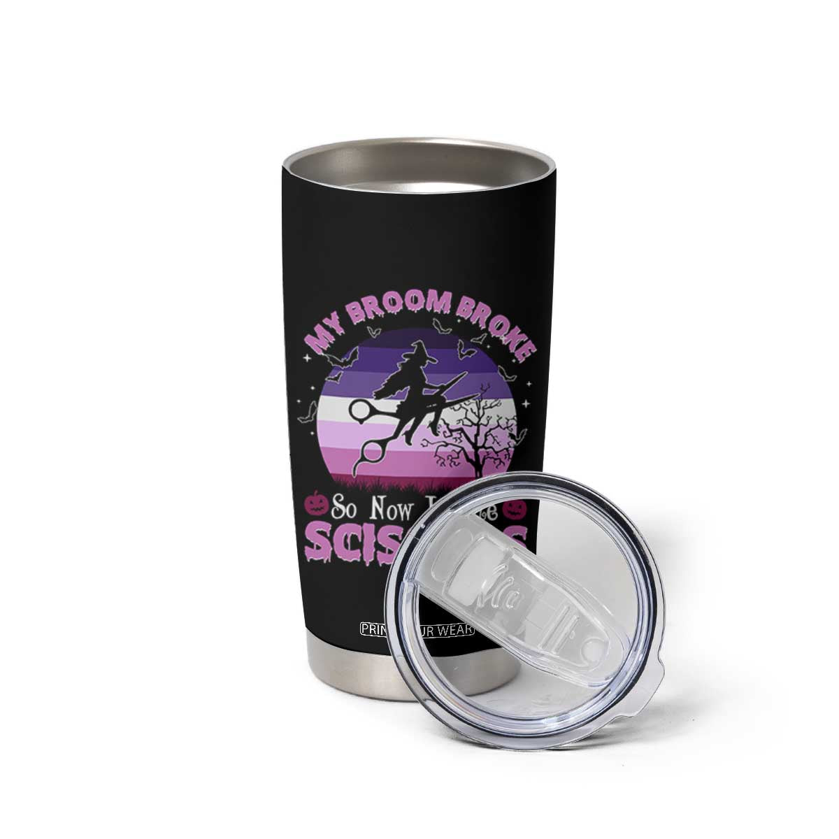 Funny Lesbian Witch Halloween Tumbler Cup My Broom Broke So Now I Ride Scissors TS11 Print Your Wear