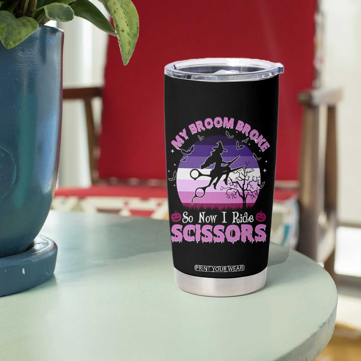 Funny Lesbian Witch Halloween Tumbler Cup My Broom Broke So Now I Ride Scissors TS11 Print Your Wear