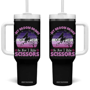 Funny Lesbian Witch Halloween Tumbler With Handle My Broom Broke So Now I Ride Scissors TS11 One Size: 40 oz Black Print Your Wear