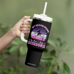 Funny Lesbian Witch Halloween Tumbler With Handle My Broom Broke So Now I Ride Scissors TS11 Print Your Wear