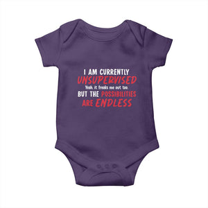 Funny I Am Currently Unsupervised But The Possibilities Are Endless Baby Onesie TS11 Purple Print Your Wear