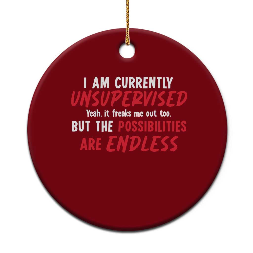 Funny I Am Currently Unsupervised But The Possibilities Are Endless Ceramic Ornament TS11 1pc Red Print Your Wear