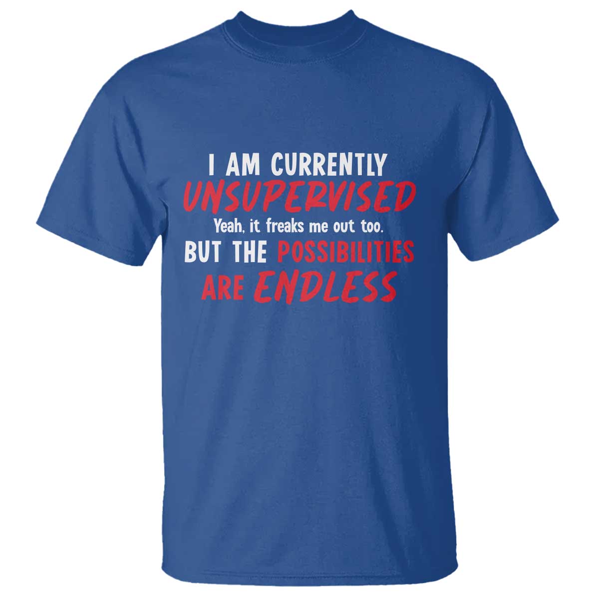 Funny I Am Currently Unsupervised But The Possibilities Are Endless T Shirt TS11 Royal Blue Print Your Wear