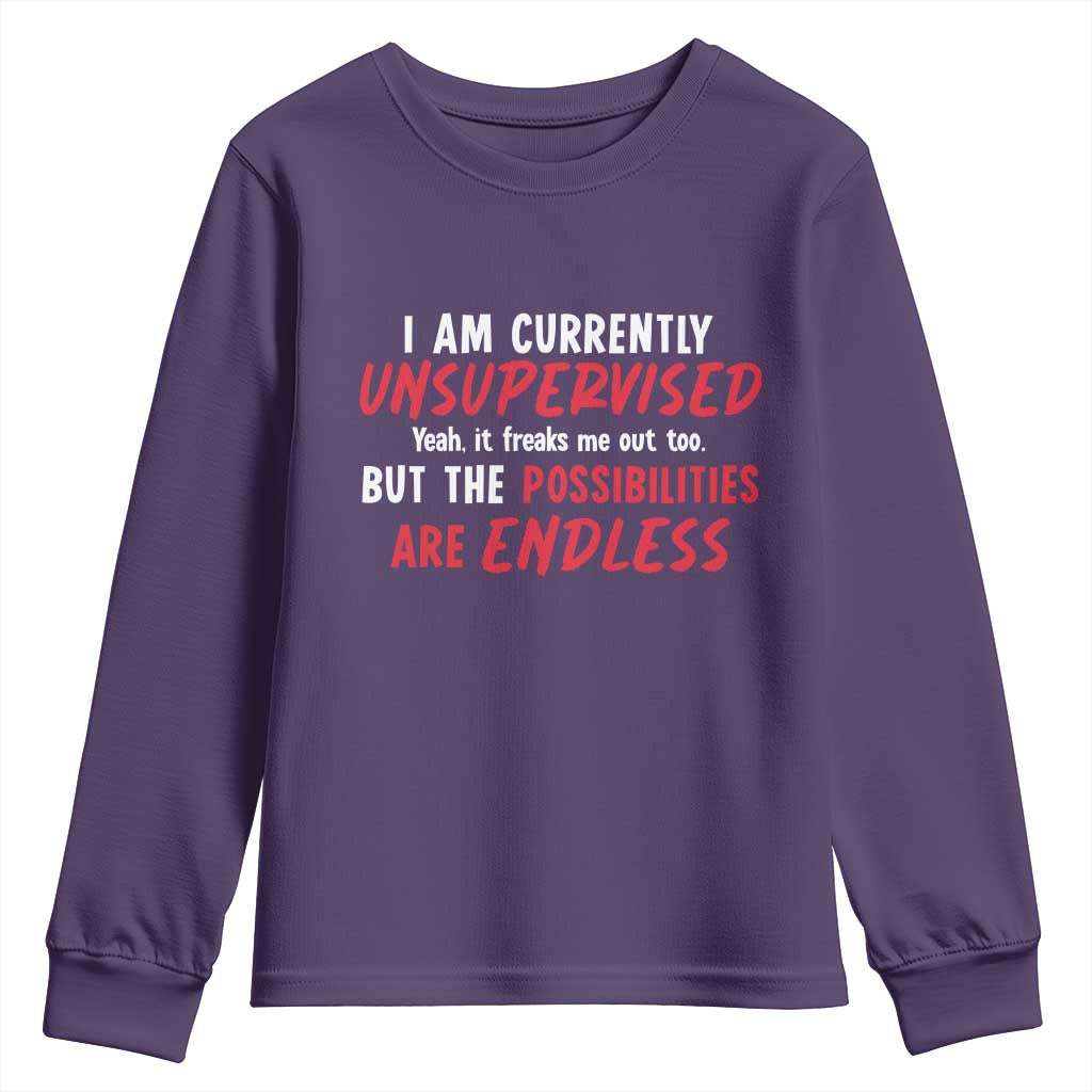 Funny I Am Currently Unsupervised But The Possibilities Are Endless Youth Sweatshirt TS11 Purple Print Your Wear