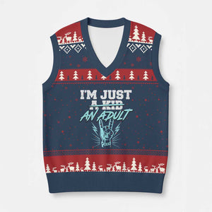 Funny Rock N Roll Lover V-Neck Knit Sweater Vest I Am Just A Kid Adulthood Saying TS11 Navy Red Print Your Wear
