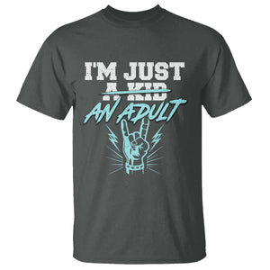 Funny Rock N Roll Lover T Shirt I Am Just A Kid Adulthood Saying TS11 Dark Heather Print Your Wear