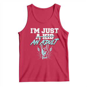 Funny Rock N Roll Lover Tank Top I Am Just A Kid Adulthood Saying TS11 Red Print Your Wear