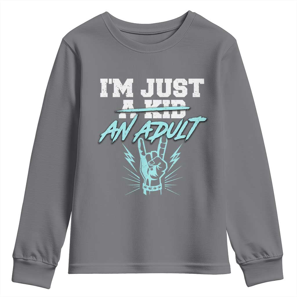 Funny Rock N Roll Lover Youth Sweatshirt I Am Just A Kid Adulthood Saying TS11 Charcoal Print Your Wear
