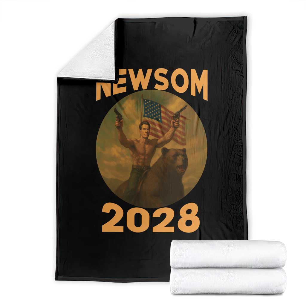 Gavin Newsom 2028 Throw Blanket Patriotic Leader President 48 Riding Bear TS11 Black Print Your Wear
