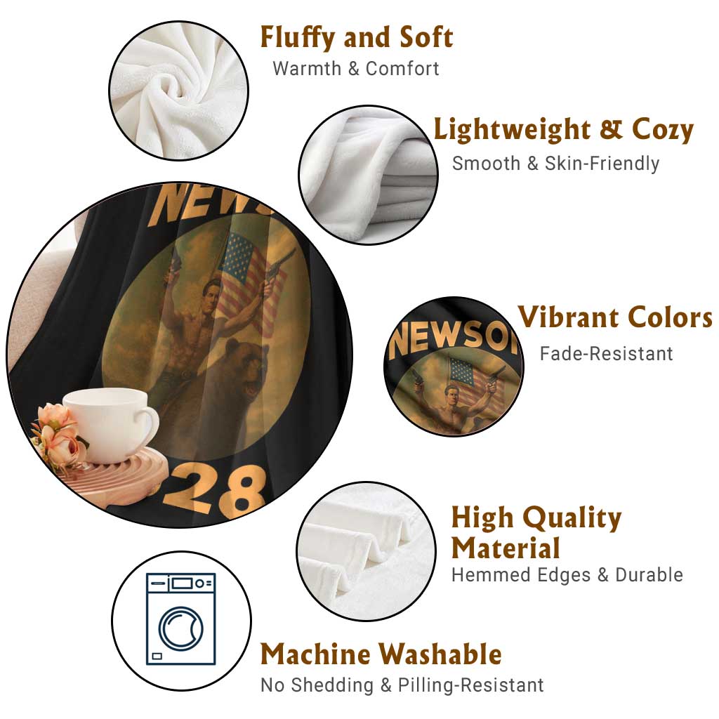 Gavin Newsom 2028 Throw Blanket Patriotic Leader President 48 Riding Bear TS11 Print Your Wear