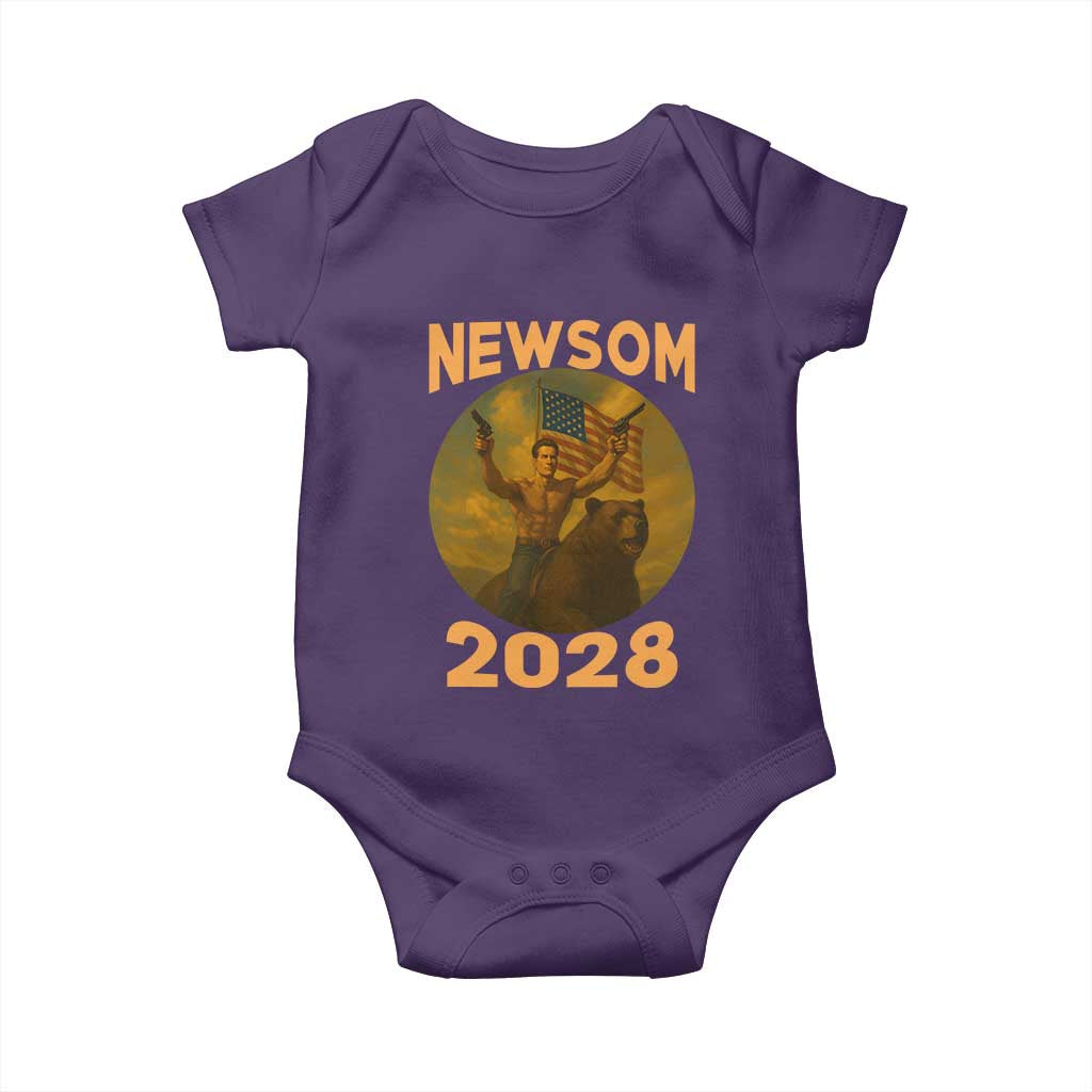 Gavin Newsom 2028 Baby Onesie Patriotic Leader President 48 Riding Bear TS11 Purple Print Your Wear