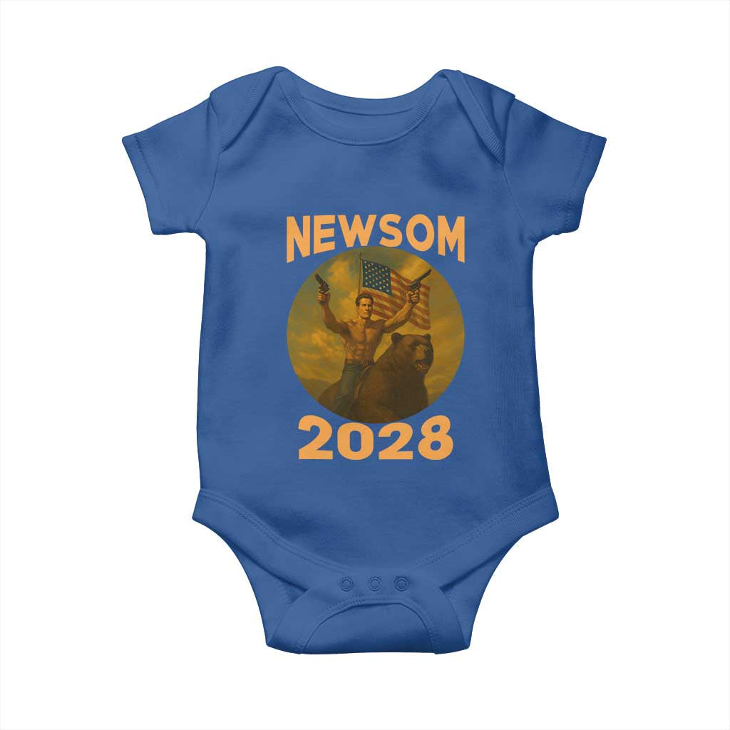 Gavin Newsom 2028 Baby Onesie Patriotic Leader President 48 Riding Bear TS11 Royal Blue Print Your Wear