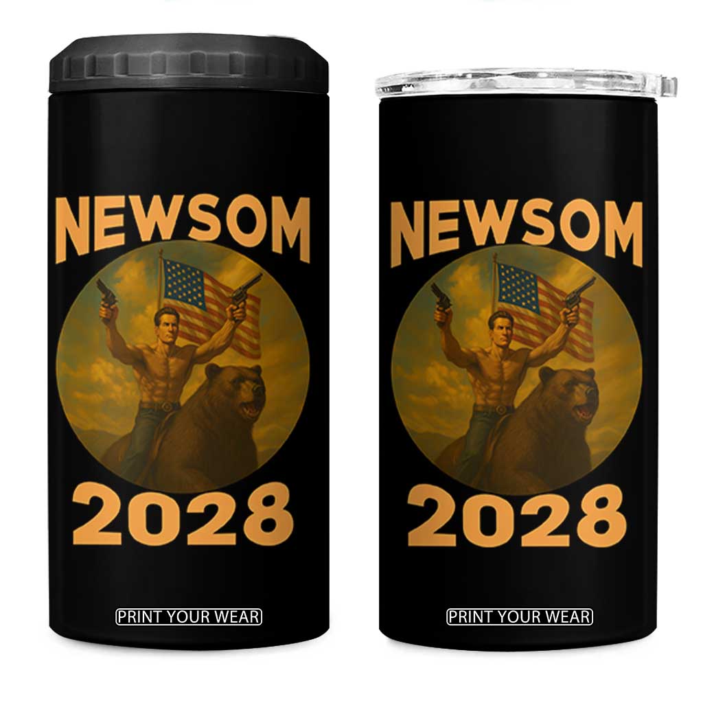Gavin Newsom 2028 4 in 1 Can Cooler Tumbler Patriotic Leader President 48 Riding Bear TS11 One Size: 16 oz Black Print Your Wear