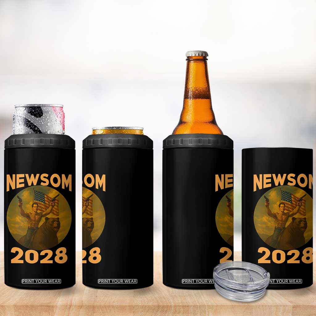 Gavin Newsom 2028 4 in 1 Can Cooler Tumbler Patriotic Leader President 48 Riding Bear TS11 Print Your Wear