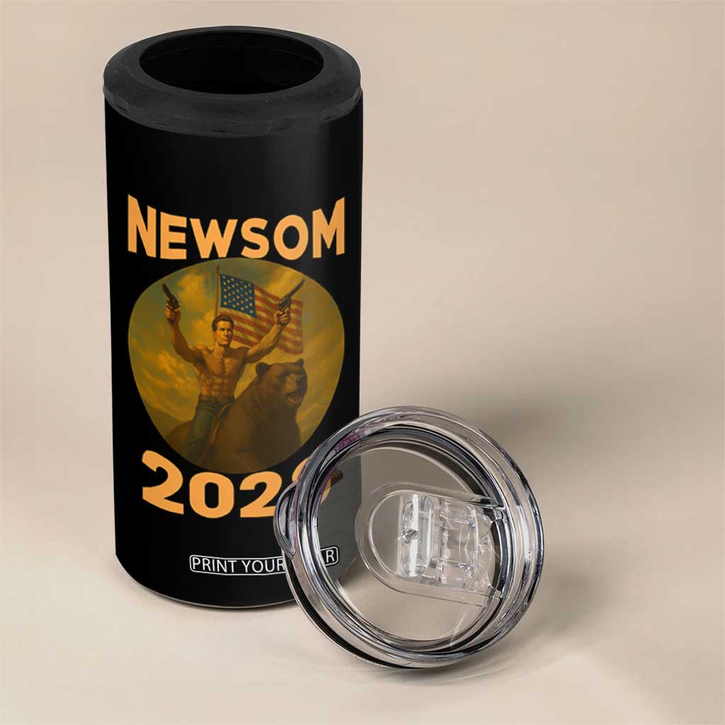 Gavin Newsom 2028 4 in 1 Can Cooler Tumbler Patriotic Leader President 48 Riding Bear TS11 Print Your Wear