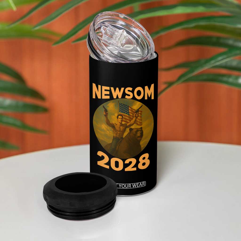 Gavin Newsom 2028 4 in 1 Can Cooler Tumbler Patriotic Leader President 48 Riding Bear TS11 Print Your Wear