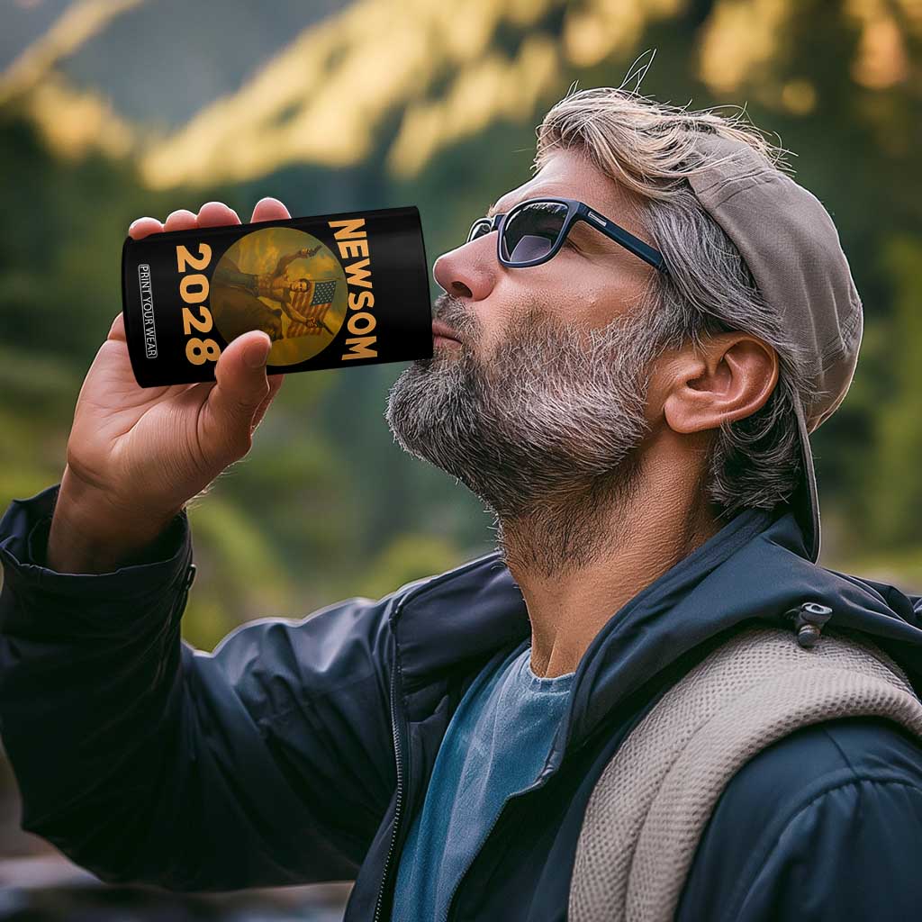 Gavin Newsom 2028 4 in 1 Can Cooler Tumbler Patriotic Leader President 48 Riding Bear TS11 Print Your Wear