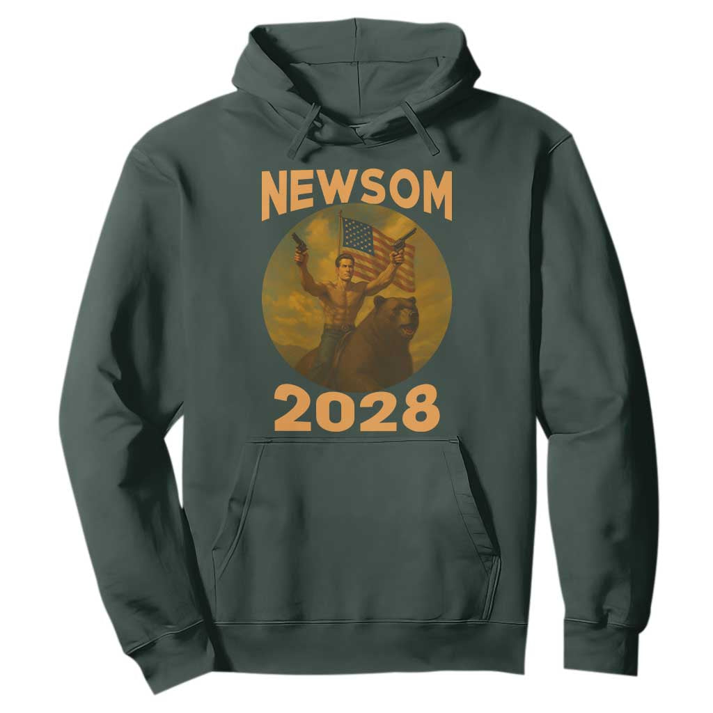 Gavin Newsom 2028 Hoodie Patriotic Leader President 48 Riding Bear TS11 Dark Forest Green Print Your Wear
