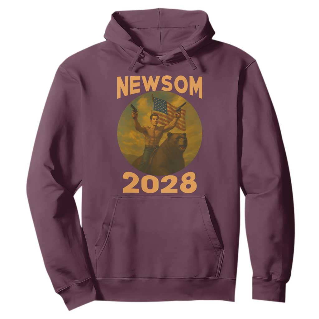 Gavin Newsom 2028 Hoodie Patriotic Leader President 48 Riding Bear TS11 Maroon Print Your Wear