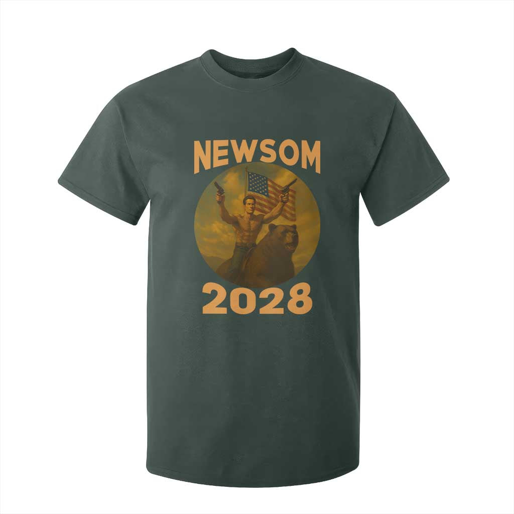 Gavin Newsom 2028 T Shirt For Kid Patriotic Leader President 48 Riding Bear TS11 Dark Forest Green Print Your Wear