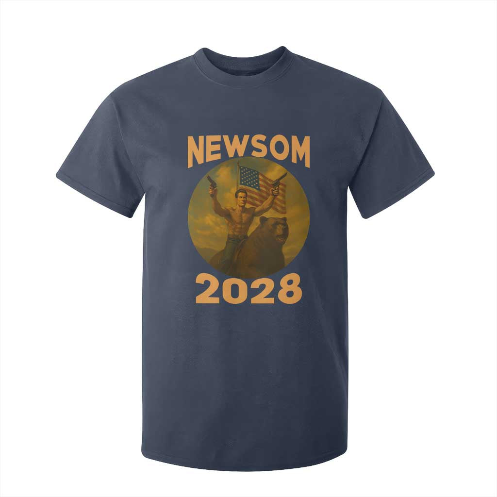 Gavin Newsom 2028 T Shirt For Kid Patriotic Leader President 48 Riding Bear TS11 Navy Print Your Wear