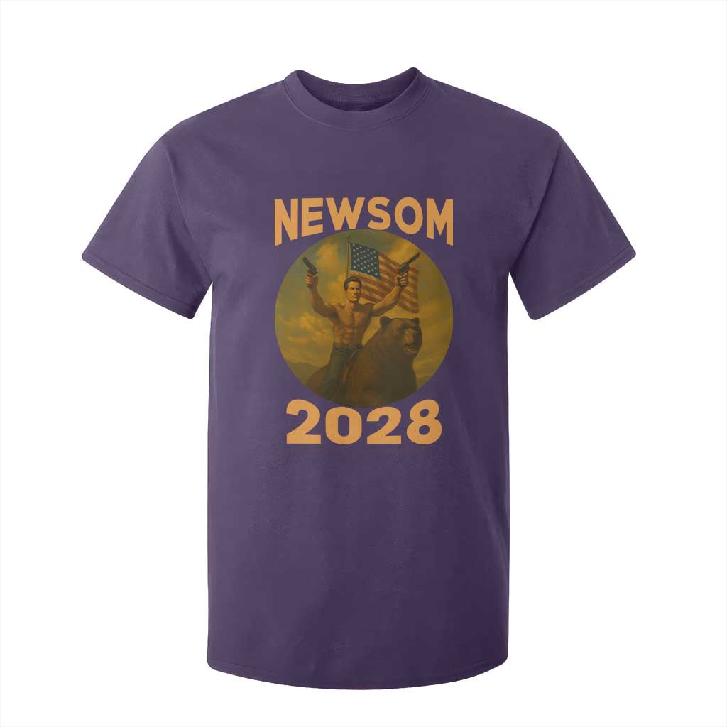 Gavin Newsom 2028 T Shirt For Kid Patriotic Leader President 48 Riding Bear TS11 Purple Print Your Wear