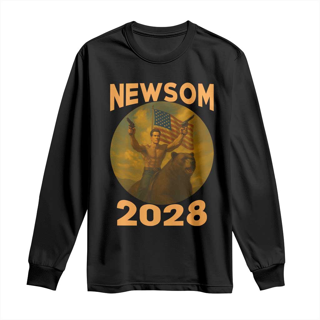 Gavin Newsom 2028 Long Sleeve Shirt Patriotic Leader President 48 Riding Bear TS11 Black Print Your Wear