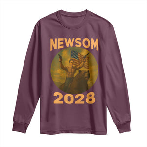 Gavin Newsom 2028 Long Sleeve Shirt Patriotic Leader President 48 Riding Bear TS11 Maroon Print Your Wear