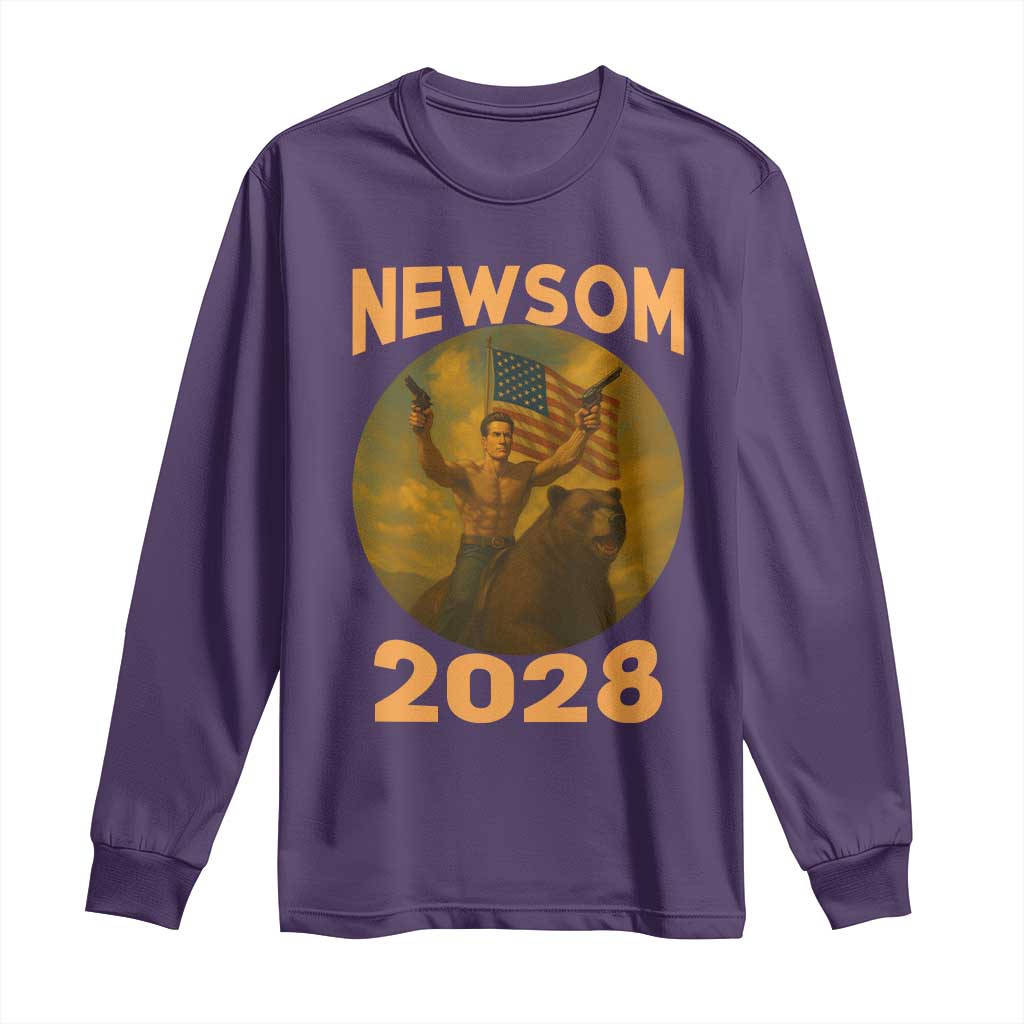 Gavin Newsom 2028 Long Sleeve Shirt Patriotic Leader President 48 Riding Bear TS11 Purple Print Your Wear