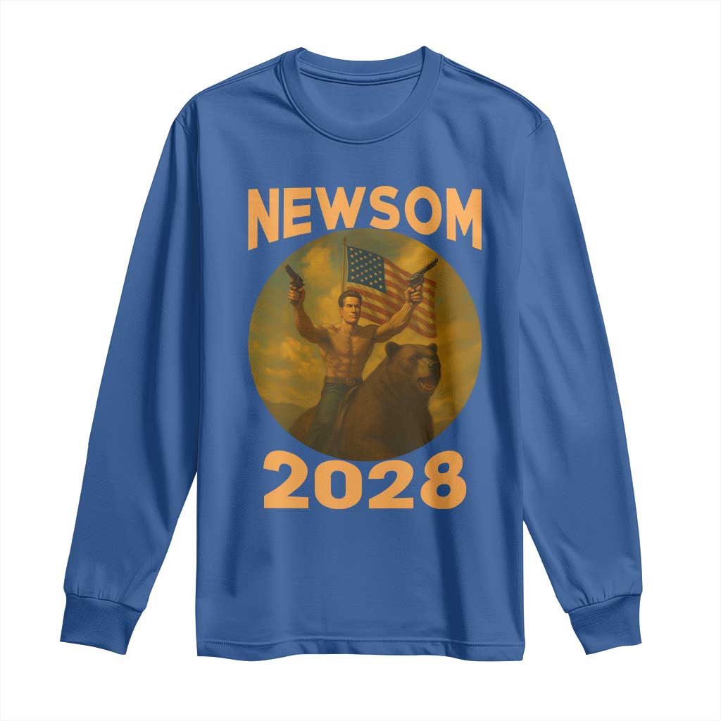 Gavin Newsom 2028 Long Sleeve Shirt Patriotic Leader President 48 Riding Bear TS11 Royal Blue Print Your Wear