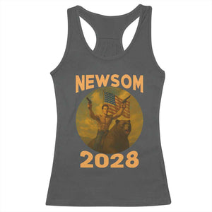 Gavin Newsom 2028 Racerback Tank Top Patriotic Leader President 48 Riding Bear TS11 Dark Heather Print Your Wear