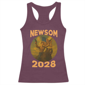 Gavin Newsom 2028 Racerback Tank Top Patriotic Leader President 48 Riding Bear TS11 Maroon Print Your Wear