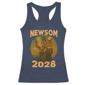 Gavin Newsom 2028 Racerback Tank Top Patriotic Leader President 48 Riding Bear TS11 Navy Print Your Wear