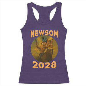 Gavin Newsom 2028 Racerback Tank Top Patriotic Leader President 48 Riding Bear TS11 Purple Print Your Wear