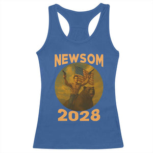 Gavin Newsom 2028 Racerback Tank Top Patriotic Leader President 48 Riding Bear TS11 Royal Blue Print Your Wear