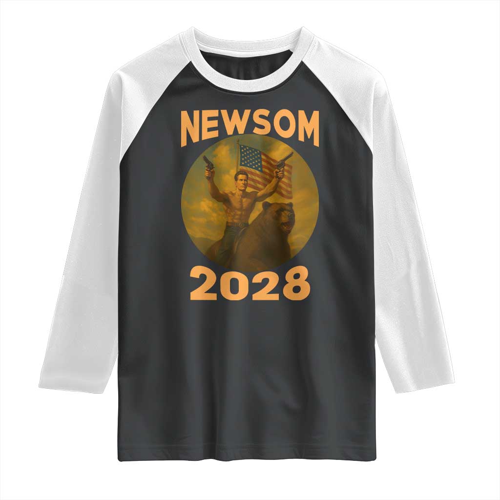 Gavin Newsom 2028 Raglan Shirt Patriotic Leader President 48 Riding Bear TS11 Black White Print Your Wear