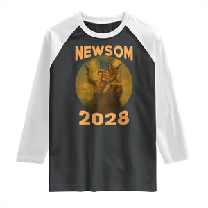 Gavin Newsom 2028 Raglan Shirt Patriotic Leader President 48 Riding Bear TS11 Black White Print Your Wear