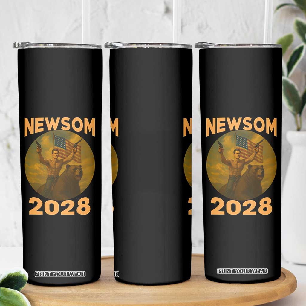 Gavin Newsom 2028 Skinny Tumbler Patriotic Leader President 48 Riding Bear TS11 Print Your Wear