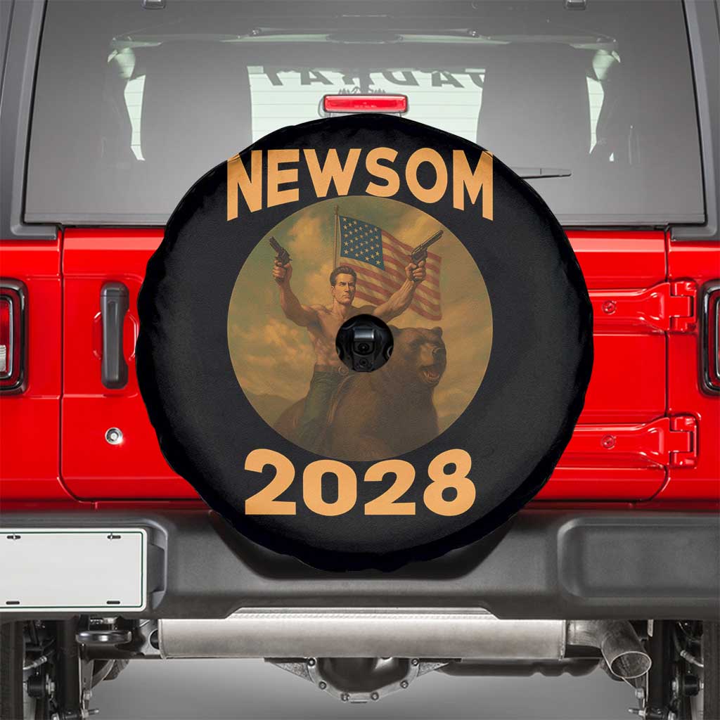 Gavin Newsom 2028 Spare Tire Cover Patriotic Leader President 48 Riding Bear TS11 Black Print Your Wear