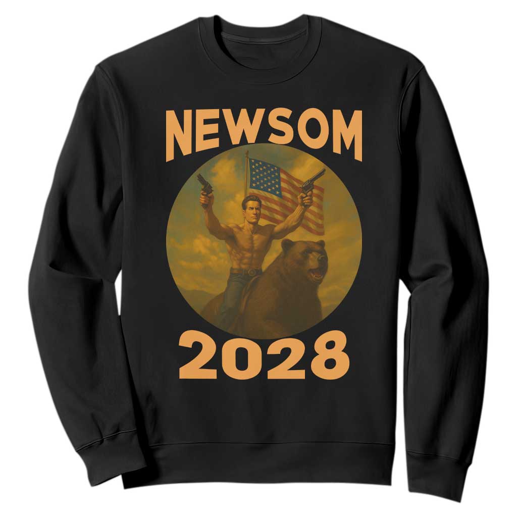Gavin Newsom 2028 Sweatshirt Patriotic Leader President 48 Riding Bear TS11 Black Print Your Wear