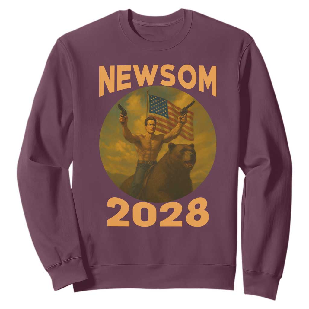 Gavin Newsom 2028 Sweatshirt Patriotic Leader President 48 Riding Bear TS11 Maroon Print Your Wear